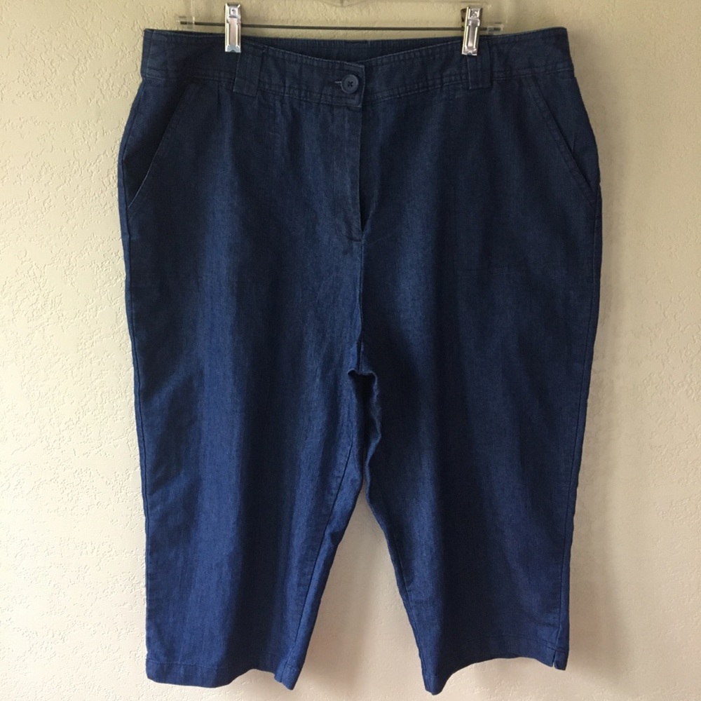 🎁2/$12 SZ16 WHITE STAG LIGHTWEIGHT BLUE DENIM ZIPPER FRONT 76% COTTON CAPRIS - Picture 2 of 13